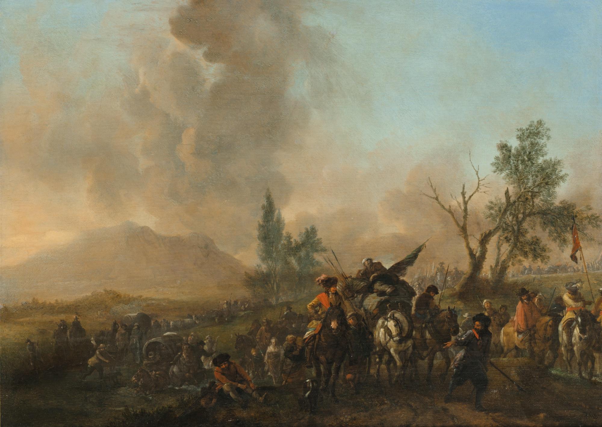 Philips Wouwerman - Calvalry And Soldiers On The March Fording A Stream
