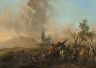 Philips Wouwerman - Calvalry And Soldiers On The March Fording A Stream