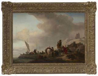 Philips Wouwerman - Fisherfolk unloading their catch on the seashore