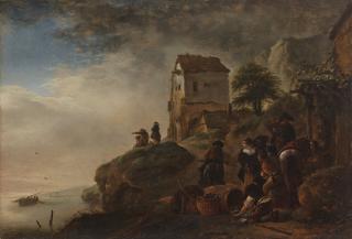 Philips Wouwerman - Fishermen displaying their catch on a rocky coast