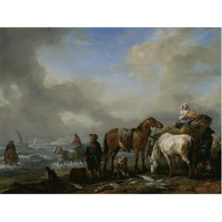 Philips Wouwerman - Fishermen On A Beach With Their Catchengraved Charles Emmanuel Patas (1744-1802), La Chasse Marée Almande.