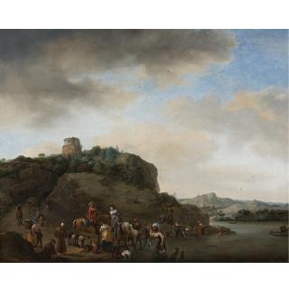 Philips Wouwerman - Landscape With A Hawking Party Stopped By A River