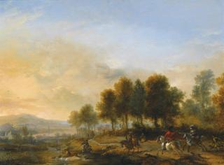 Philips Wouwerman - Landscape With A Stag Hunt