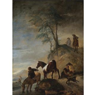 Philips Wouwerman - Riders Watering Their Horses At A River