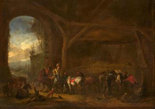 Philips Wouwerman - Stallinterieur mit Reitern und Pferden