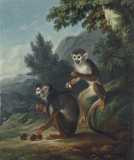 Phillippe Jacques de Loutherbourg, R.A. - A wooded landscape with two monkeys eating grapes