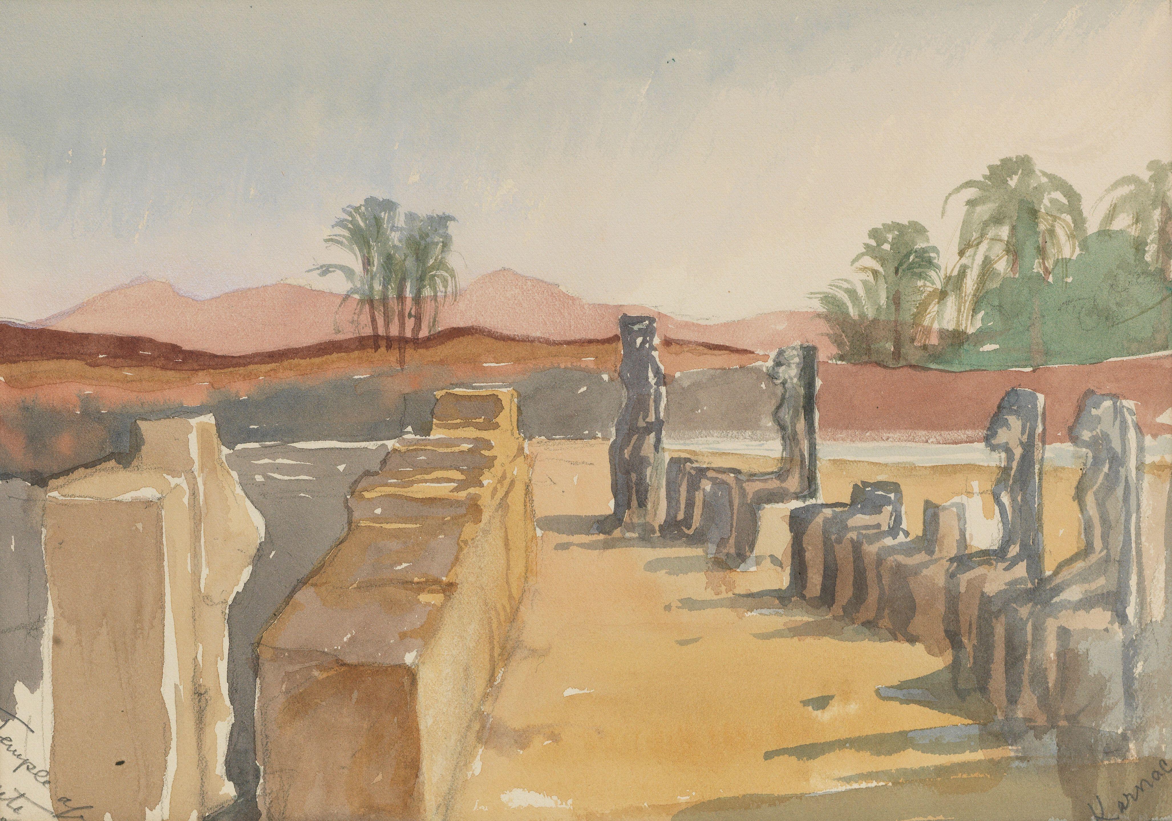 Phoebe Anna Traquair HRSA - Egyptian studies in watercolour most inscribed/dated 1921, two monogrammed, unframed (6) overall mount size 36 x 28.5 cm. (14 3/16 x 11 1/4 in.)