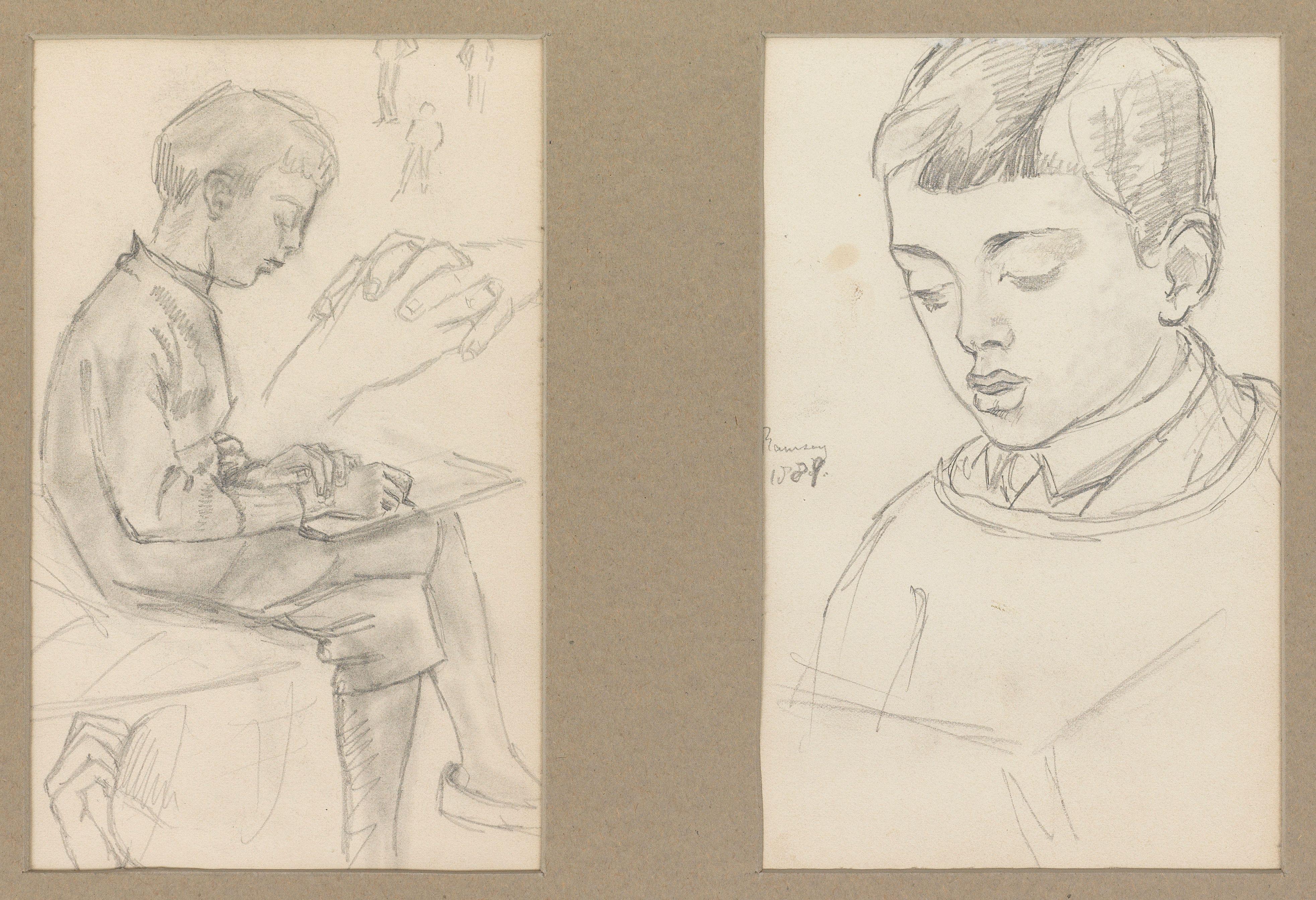 Phoebe Anna Traquair HRSA - Miscellaneous figure studies on paper, some bear subject, initials and date, some mounted in twos (10)