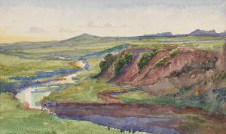 Phoebe Anna Traquair HRSA - Miscellaneous landscapes, most in watercolour, Scottish, South African and Irish views, some initialled, some mounted in twos, unframed (13) overall mount size 36 x 28 cm. (14 3/16 x 11 in.)