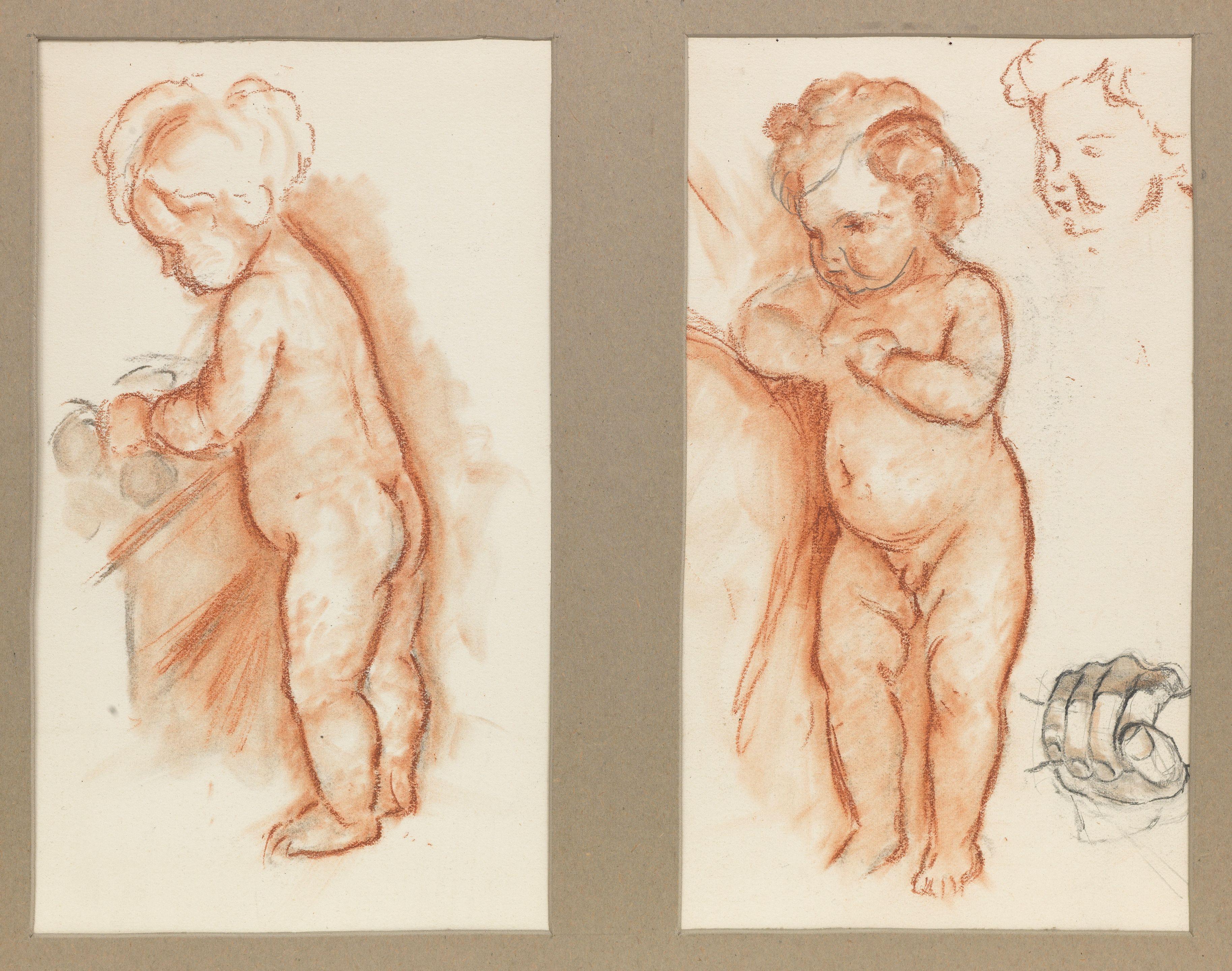 Phoebe Anna Traquair HRSA - Miscellaneous studies on paper of infants most mounted in twos, some double-sided, unframed (19)