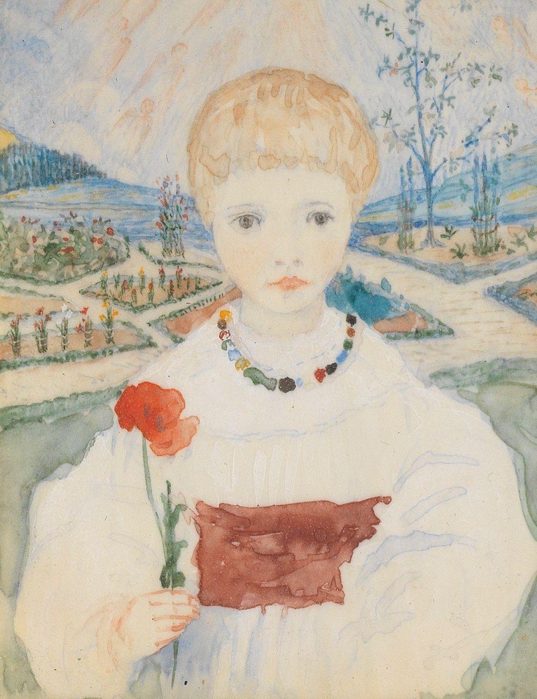 Phoebe Anna Traquair HRSA - Portrait miniature of Hilda Traquair, age five years