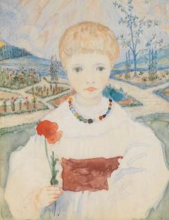 Phoebe Anna Traquair HRSA - Portrait miniature of Hilda Traquair, age five years