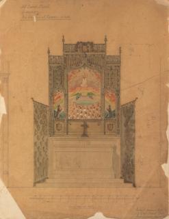 Phoebe Anna Traquair HRSA - Study for Elevation of raredos in oak for All Saints Church, Glasgow (Robert Lorimer Studio noted lower right)