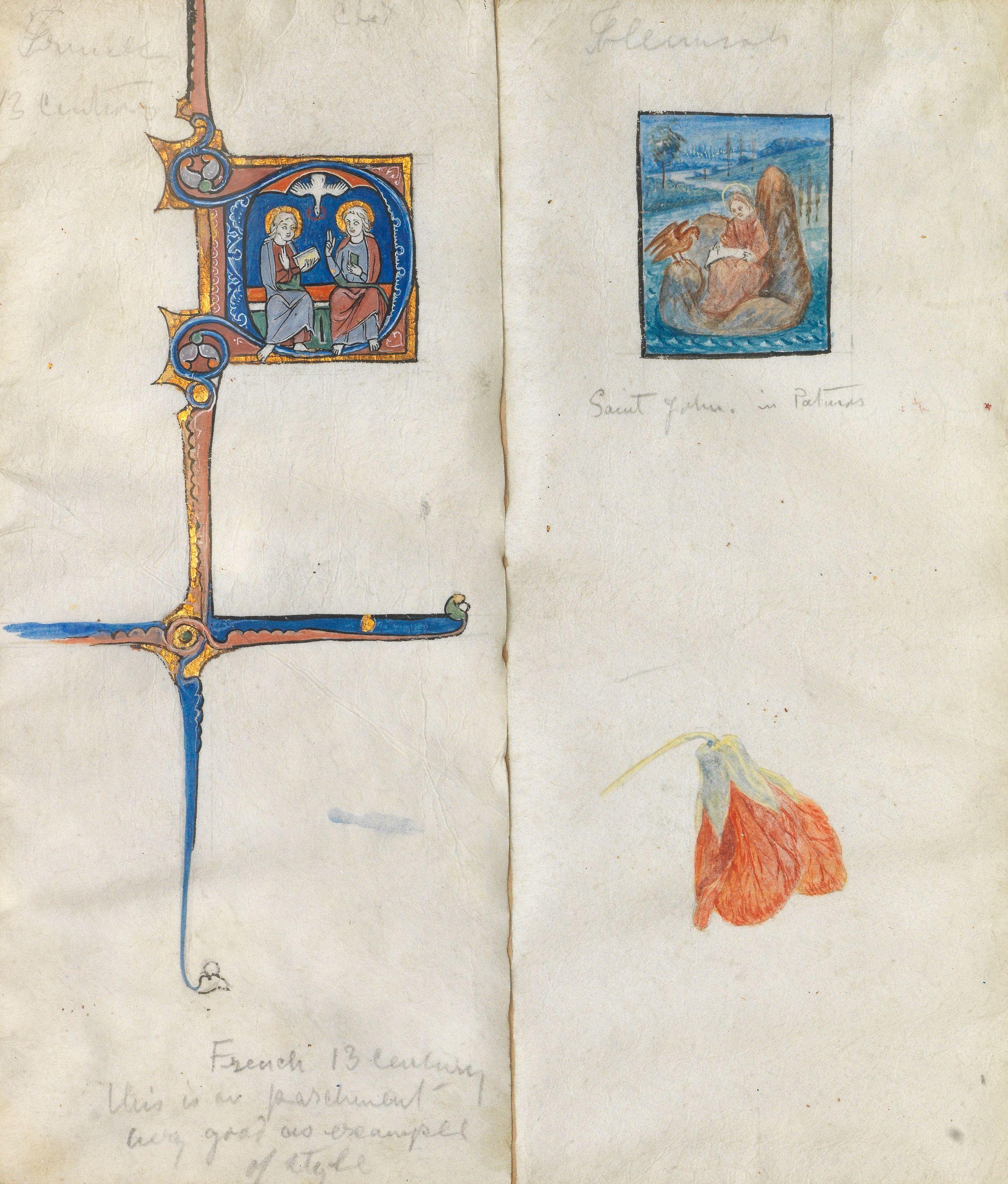 Phoebe Anna Traquair HRSA - Two illuminations - After French 13th Century; and Flemish, St. John on Patmos
