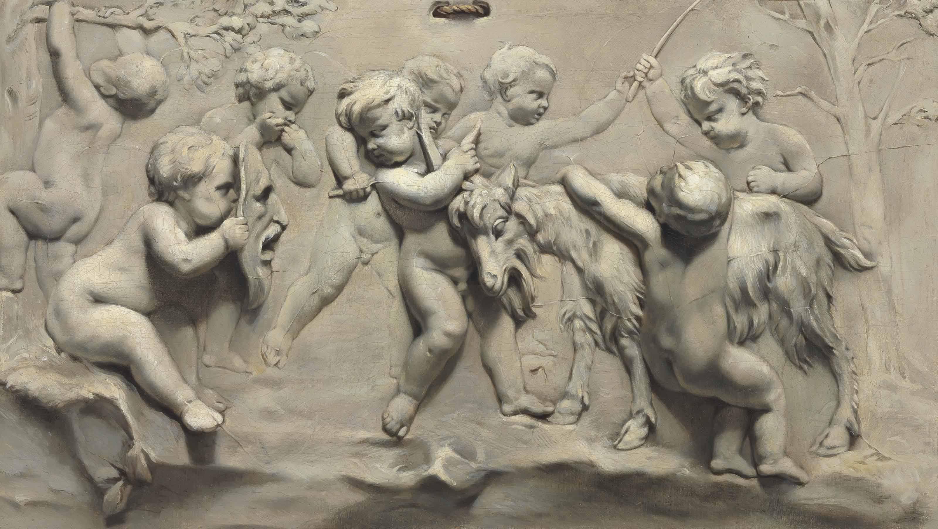 Piat Joseph Sauvage - A Trompe L’Oeil Bas-Relief Of Putti Playing With A Goat
