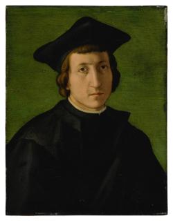 Pier Francesco Di Jacopo Foschi - Portrait of a man in a black hat, bust-length