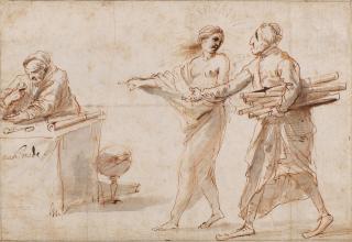 Pier Francesco Mola - A muse presenting Simonelli to Archimedes, seated at a table