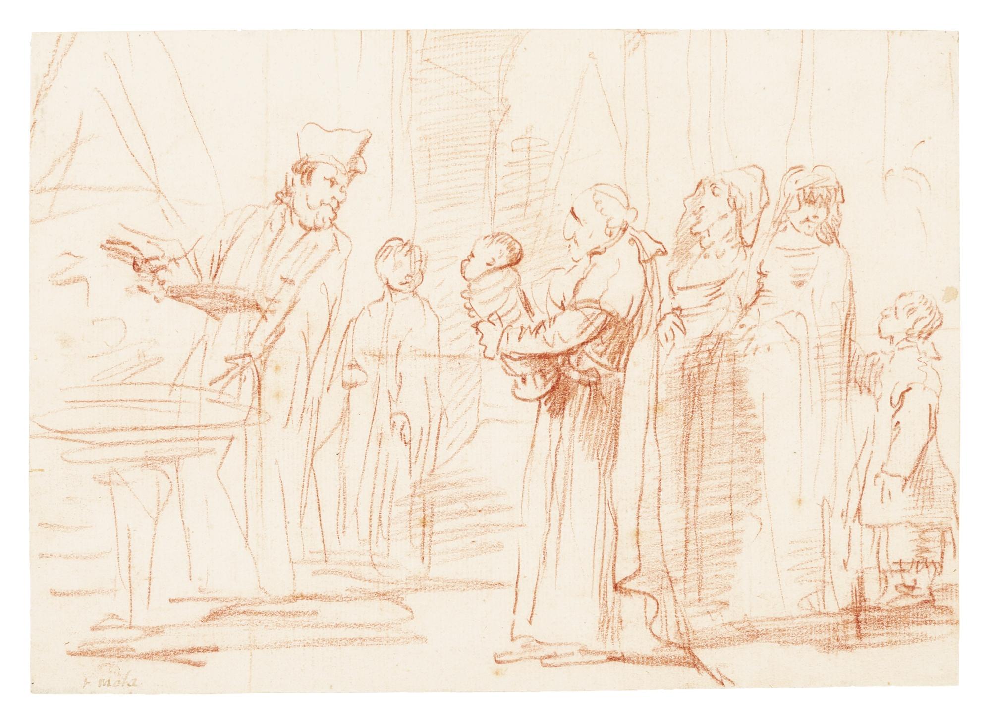 Pier Francesco Mola - Caricature Of Nicolò Simonelli Presenting An Infant To Be Baptized