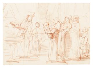 Pier Francesco Mola - Caricature Of Nicolò Simonelli Presenting An Infant To Be Baptized