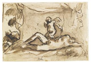 Pier Francesco Mola - Cupid Protecting The Sleeping Venus From A Spying Satyr