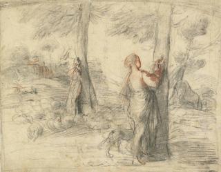 Pier Francesco Mola - Ermina Writing The Name Of Tancred On A Tree