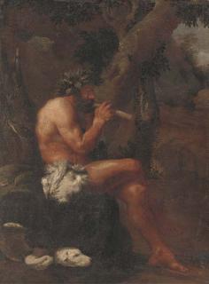 Pier Francesco Mola - Pan playing his pipes in a wooded clearing