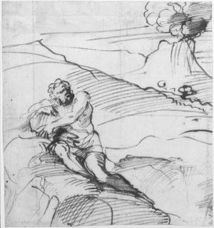 Pier Francesco Mola - Polyphemus sitting on a mountain in an extensive landscape