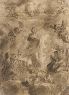 Pier Francesco Mola - The Virgin Immaculate below the Trinity surrounded by putti and angels