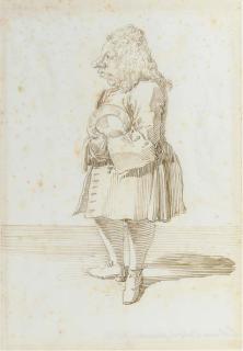 Pier Leone Ghezzi - Portrait de Monsieur le Brun, valet de chambre, de profil à droite, tenant une assiette