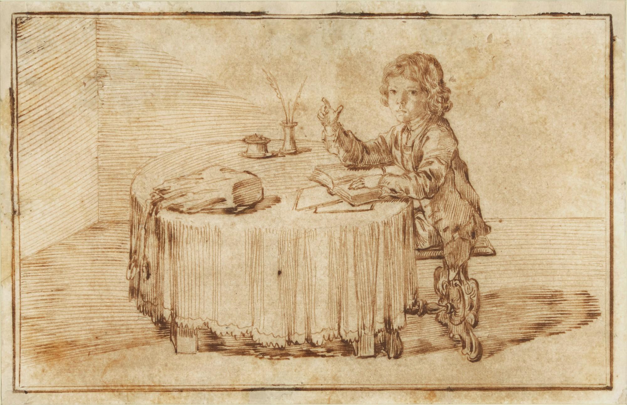 Pier Leone Ghezzi - Portrait of Serafino Falzacappa, studying at a table