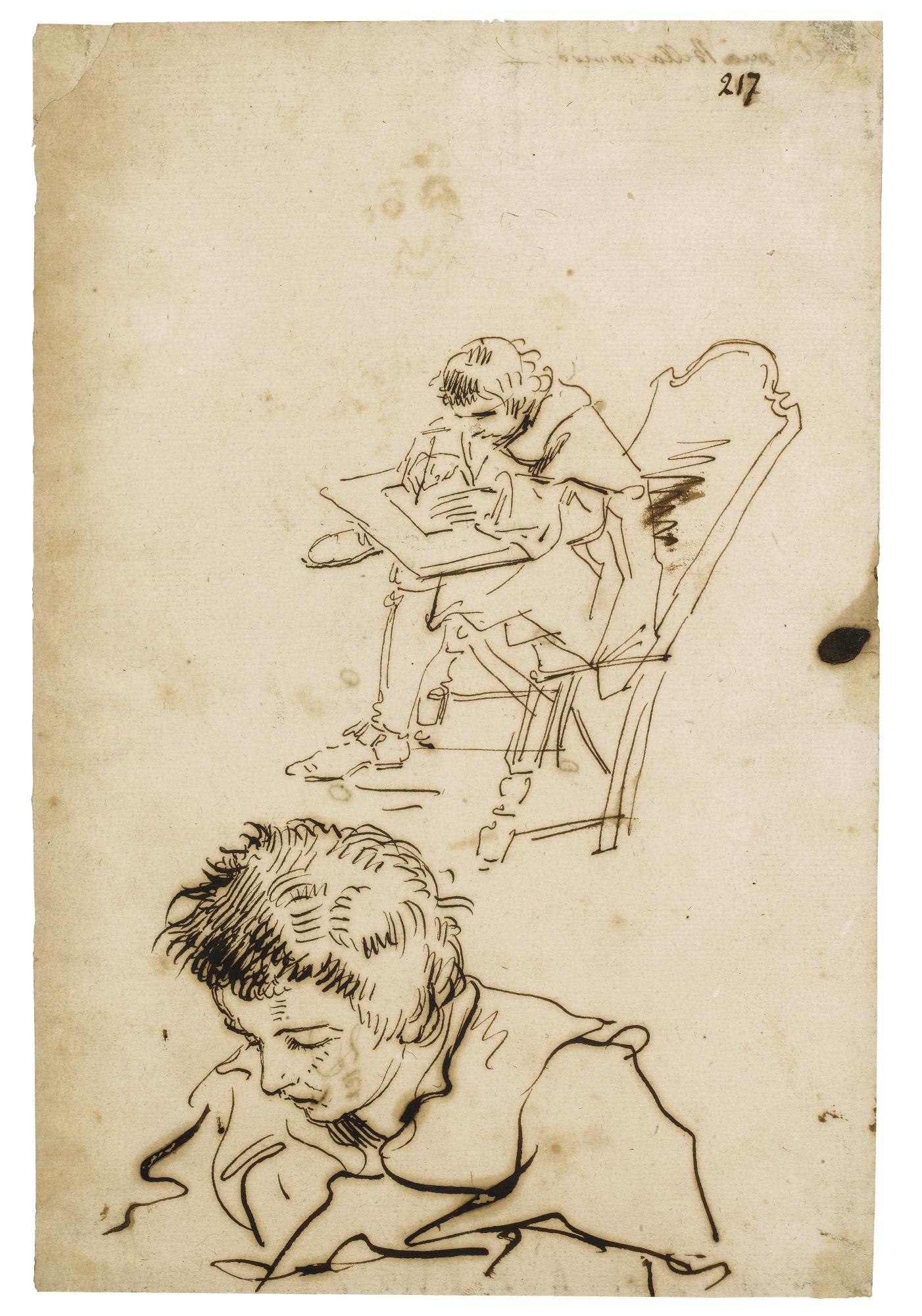 Pier Leone Ghezzi - Studies Of A Boy Writing A Letter, And A Boy With His Head Lowered