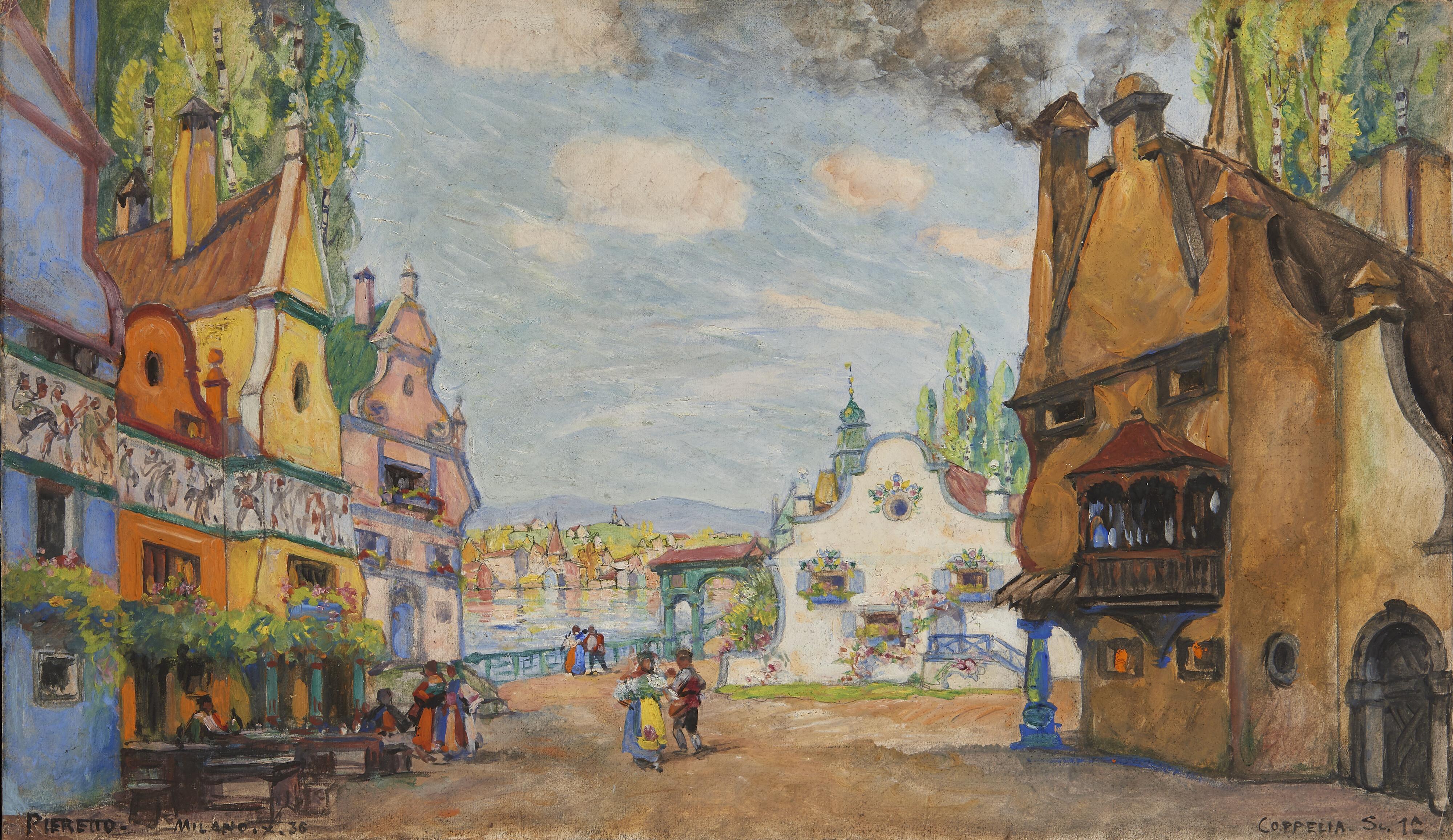 Pieretto Bianco - Scenografia per Coppelia Atto I Scena I