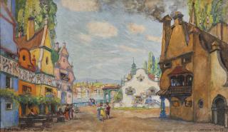 Pieretto Bianco - Scenografia per Coppelia Atto I Scena I