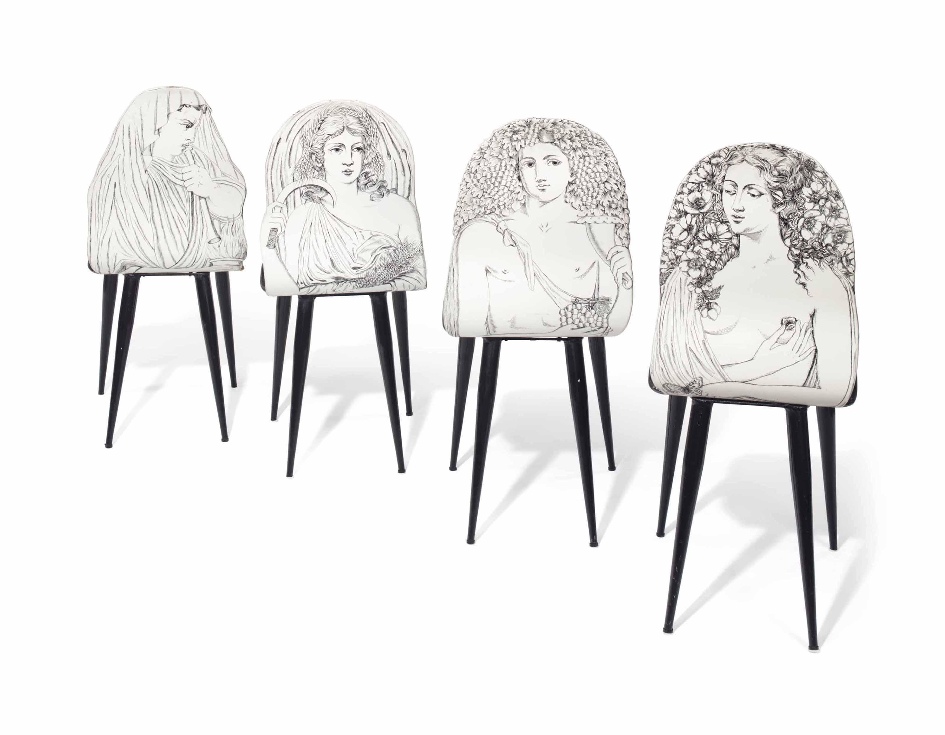 Piero Fornasetti - A SET OF FOUR \'QUATTRO STAGIONI\' CHAIRS, DESIGNED CIRCA 1955