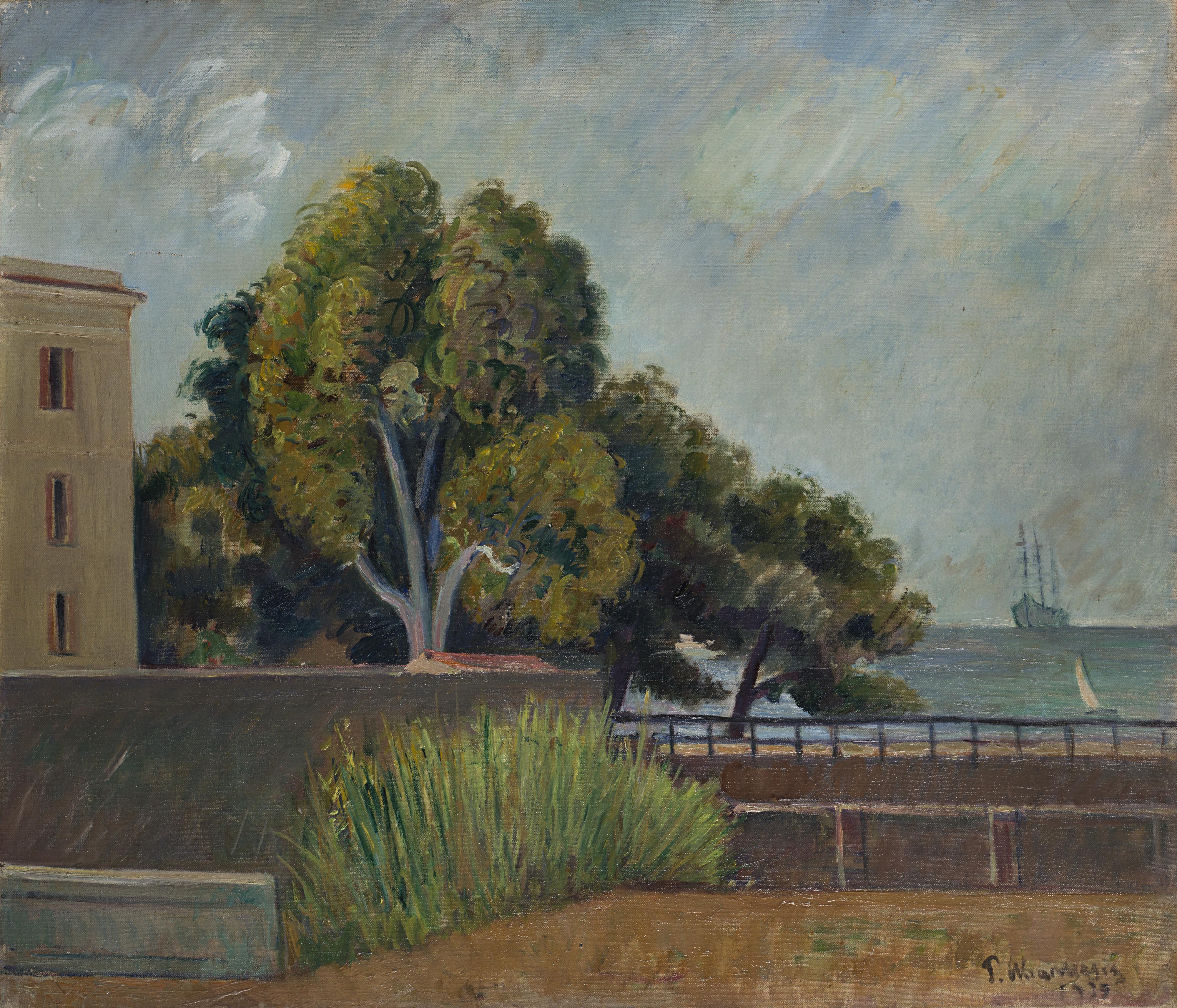 Piero Marussig - Scorcio marino con nave sullo sfondo