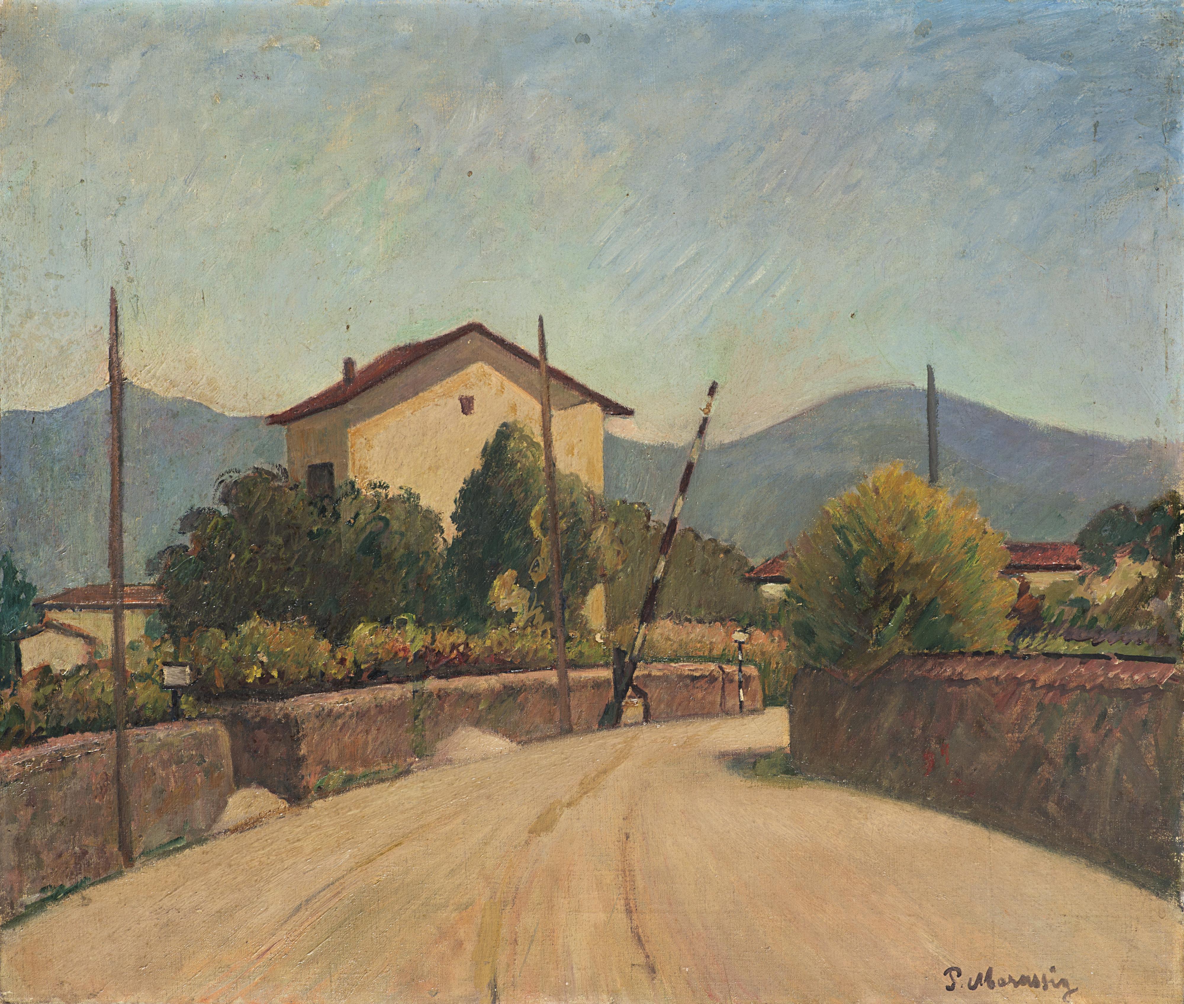 Piero Marussig - Strada verso il passaggio a livello