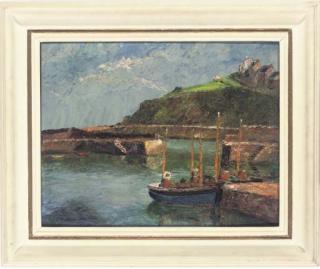 Piero Sansalvadore - The Inner Harbour With Polkirt Hill Beyond, Mevagissey, Cornwall; And Fishing Boats In The Harbour