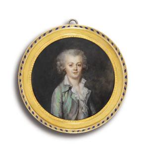 Pierre Adolphe Hall - A Young Gentleman, In Green Shot Silk Coat, Open White Frilled Shirt, Powdered Hair