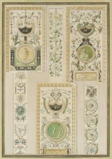 Pierre-Adrien Pâris - Design for an arabesque ornament wall panel with putti, animals and flowers