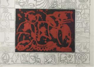 Pierre Alechinsky - Composition in red and black