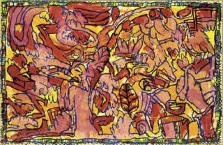 Pierre Alechinsky - Feuille épinglée