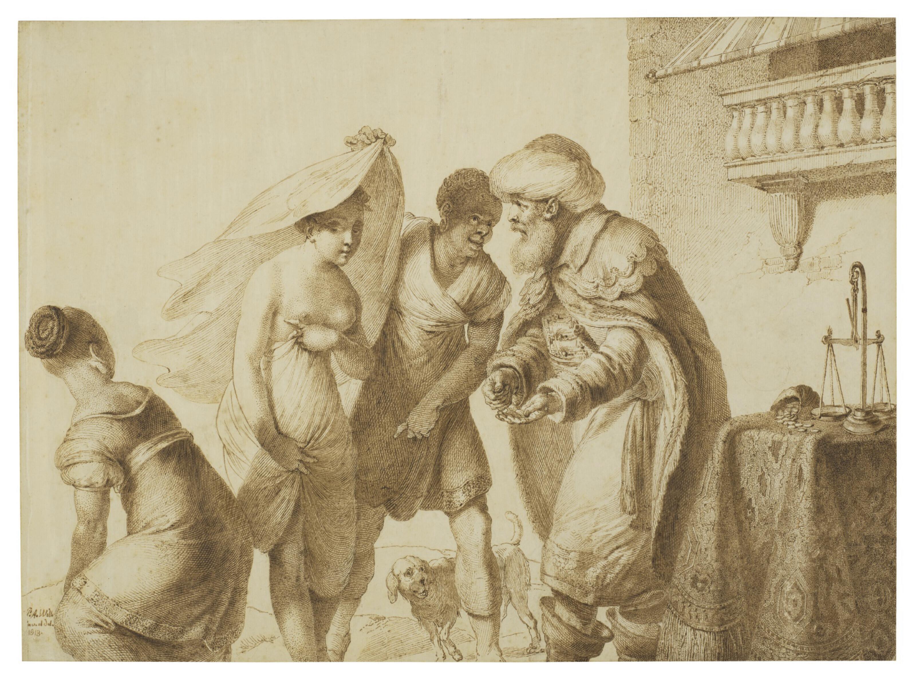 Pierre-Alexandre Wille - A young woman offered at a slave market