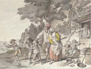 Pierre-Alexandre Wille - Children being scolded, by a thatched house