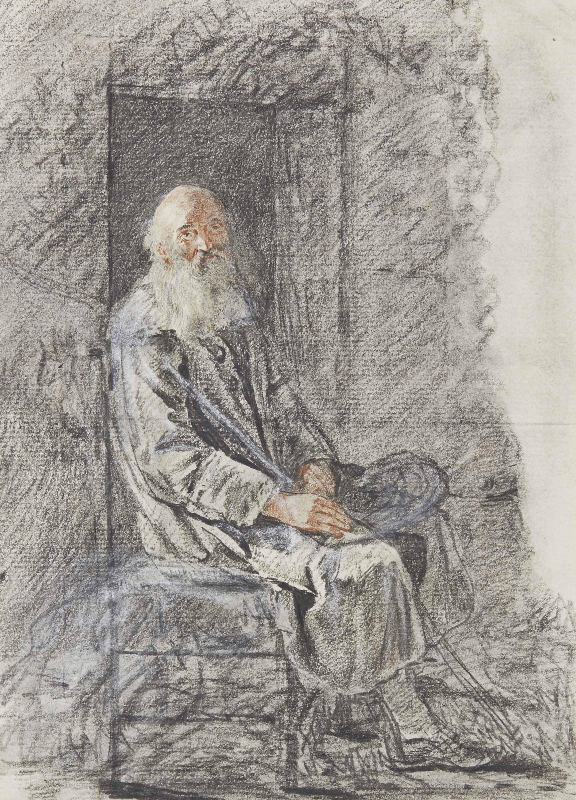 Pierre-Alexandre Wille - Homme barbu assis dans l\'embrasure d\'une porte