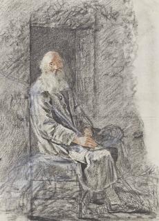 Pierre-Alexandre Wille - Homme barbu assis dans l\'embrasure d\'une porte