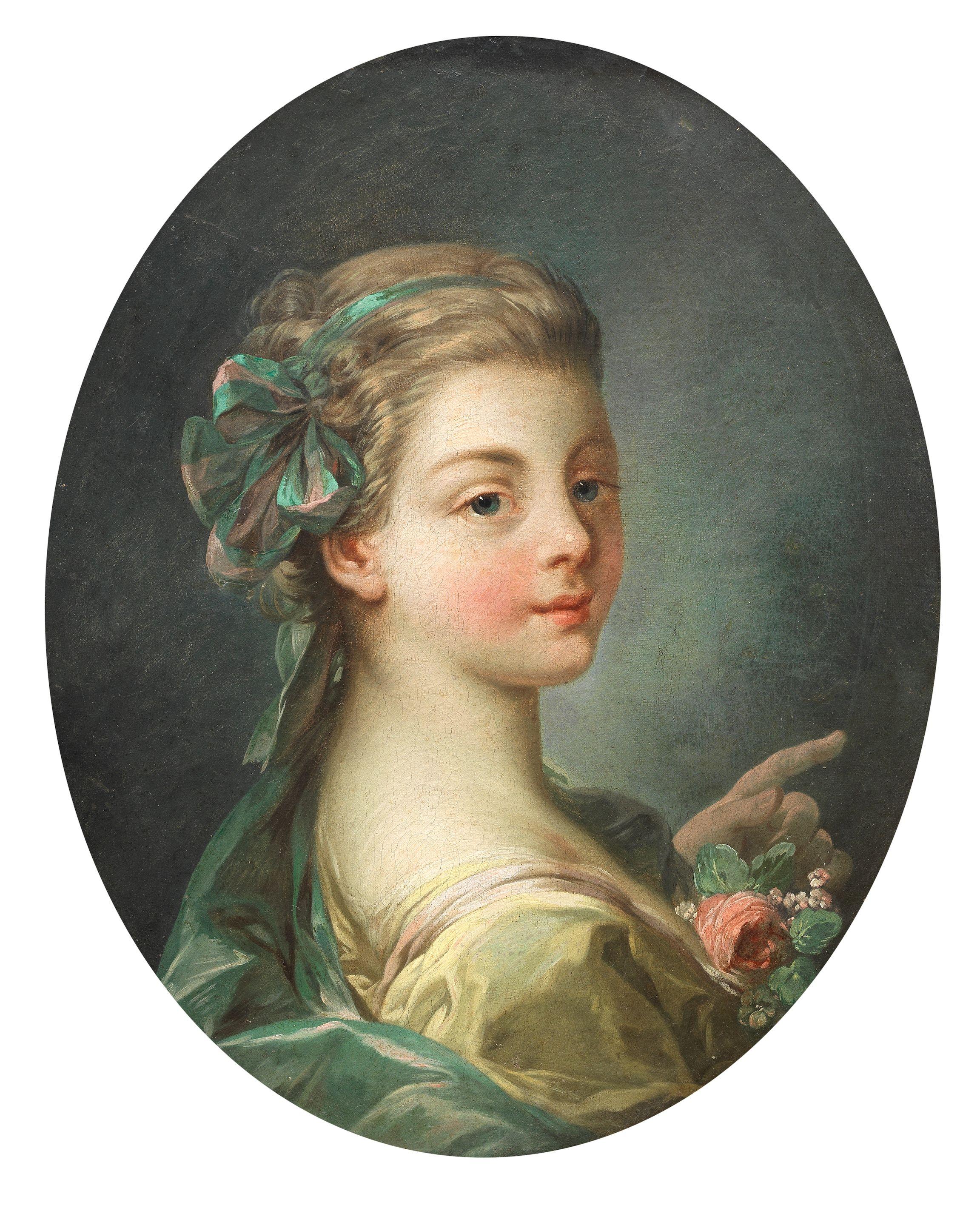 Pierre Alexandre Wille - Portrait of a girl holding a posy of flowers