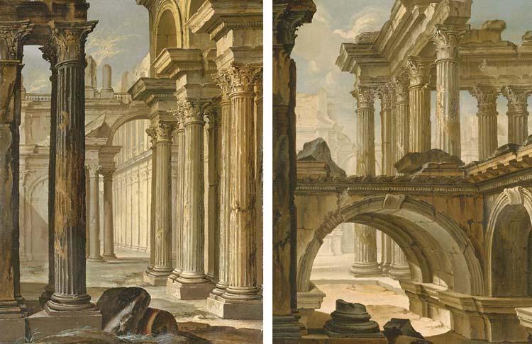 Pierre-Antoine Demachy - Architectural capricci with classical ruins