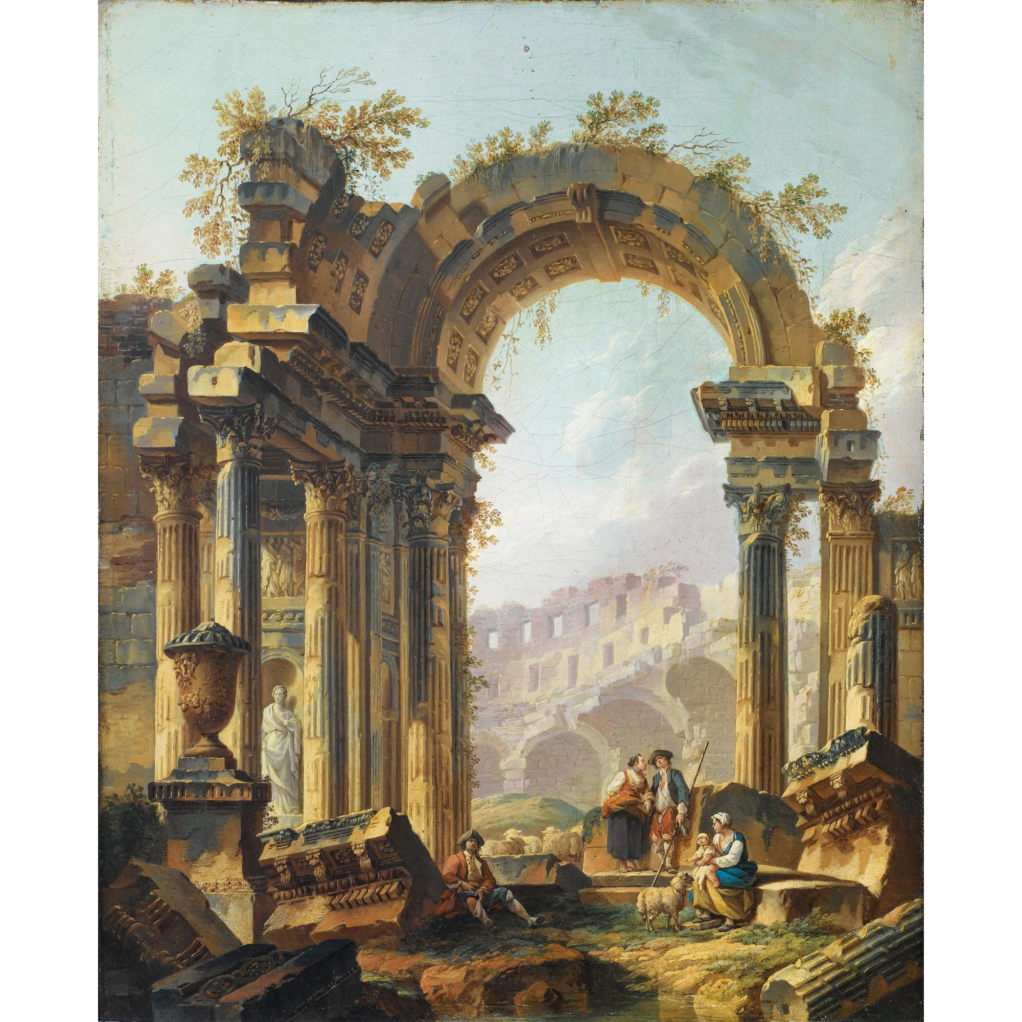 Pierre-Antoine Demachy - Bergers Se Reposant Dans Un Paysage De Ruines Romaines