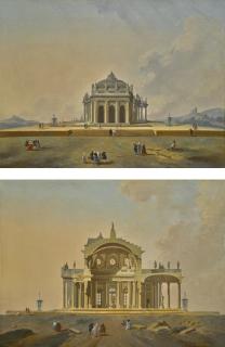 Pierre-Antoine Demachy - Two Fantastical Architectural Studies With Figures  