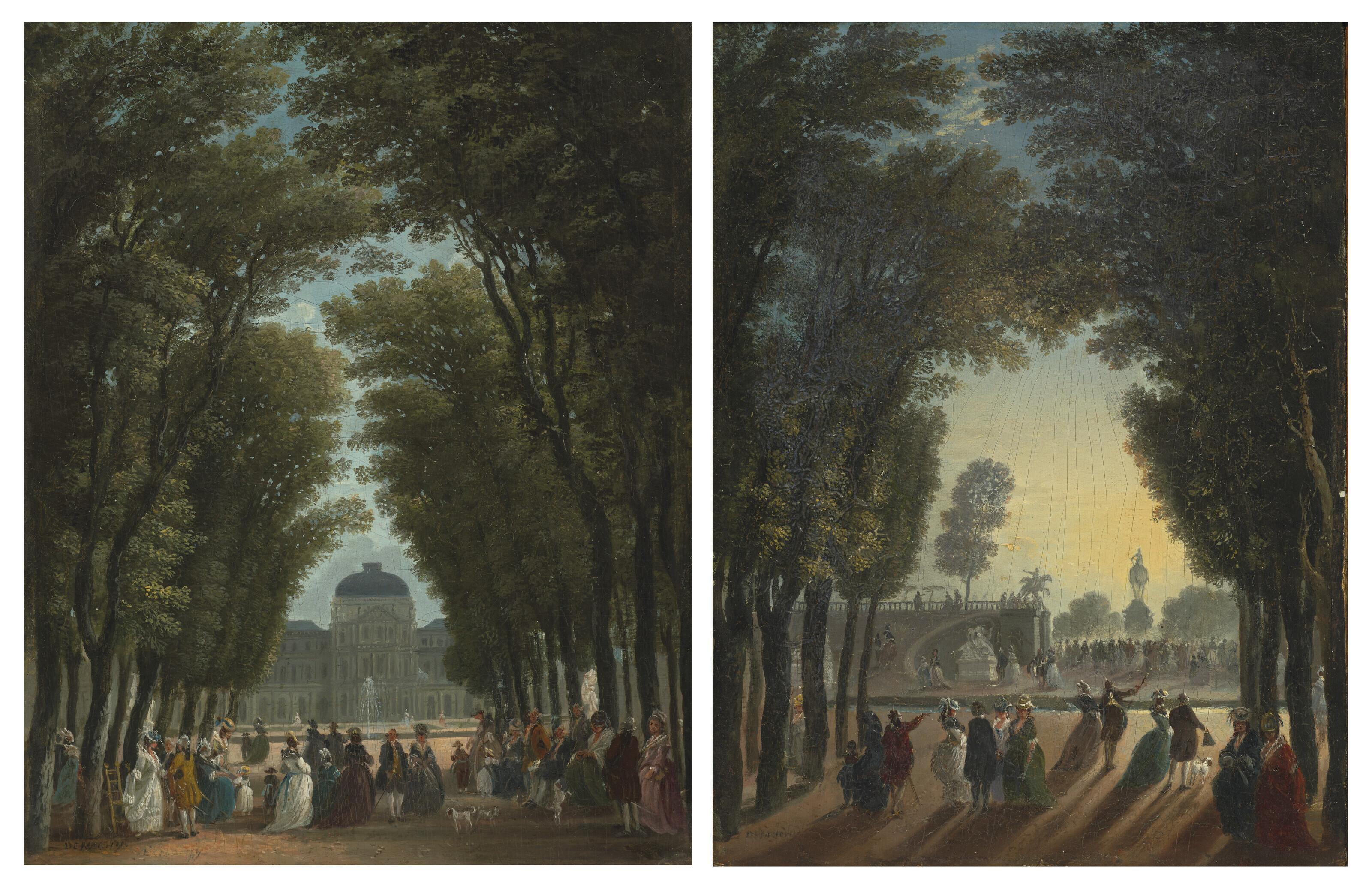 Pierre-Antoine Demachy - Vue du Jardin du côté du Palais des Tuileries ; Vue de la Place Louis XV depuis le Jardin des Tuileries du côté du Pont Tournant